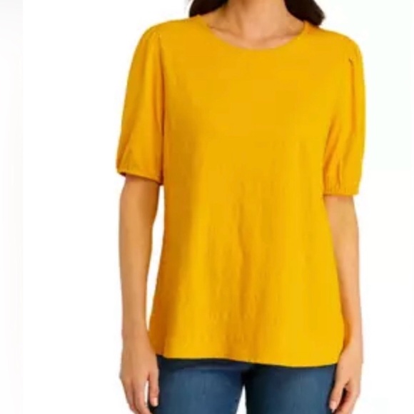 Talbots Yellow Balloon Sleeve Gauze Top - Picture 1 of 6